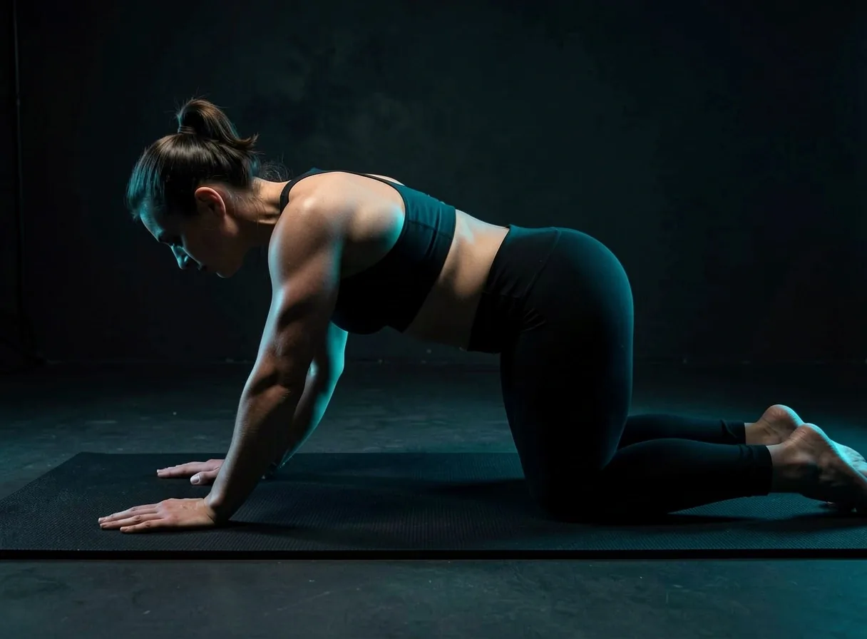 Cat-cow stretch on a yoga mat