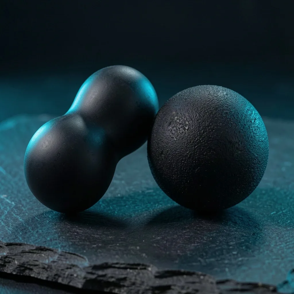 Peanut massage ball and single massage ball on a dark surface