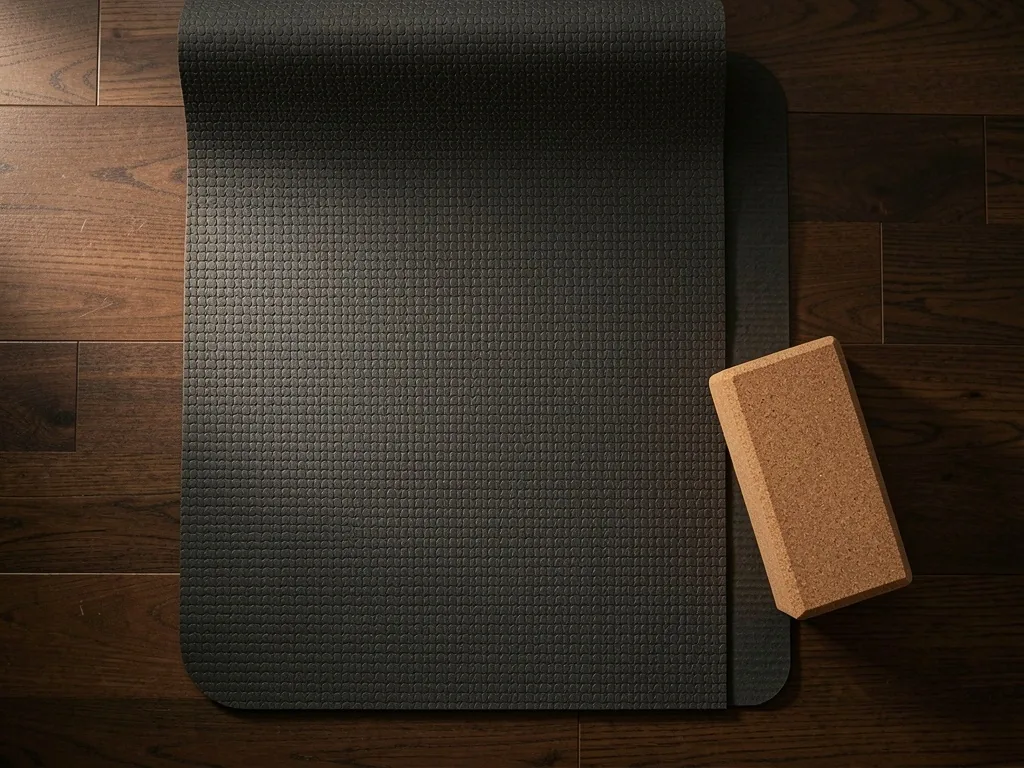 Yoga mat unrolled in dim studio