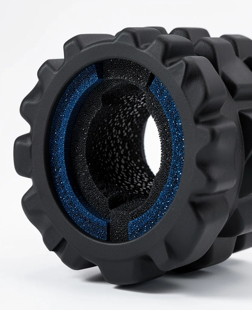 Foam roller material cross-section showing dense core