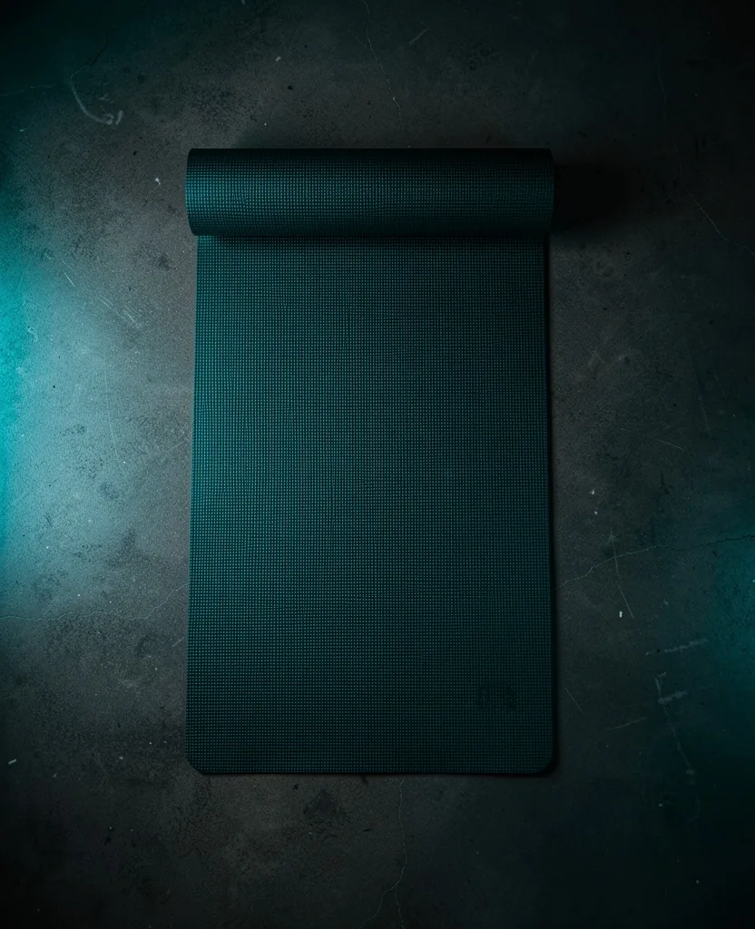 Yoga mat laid flat on a studio floor